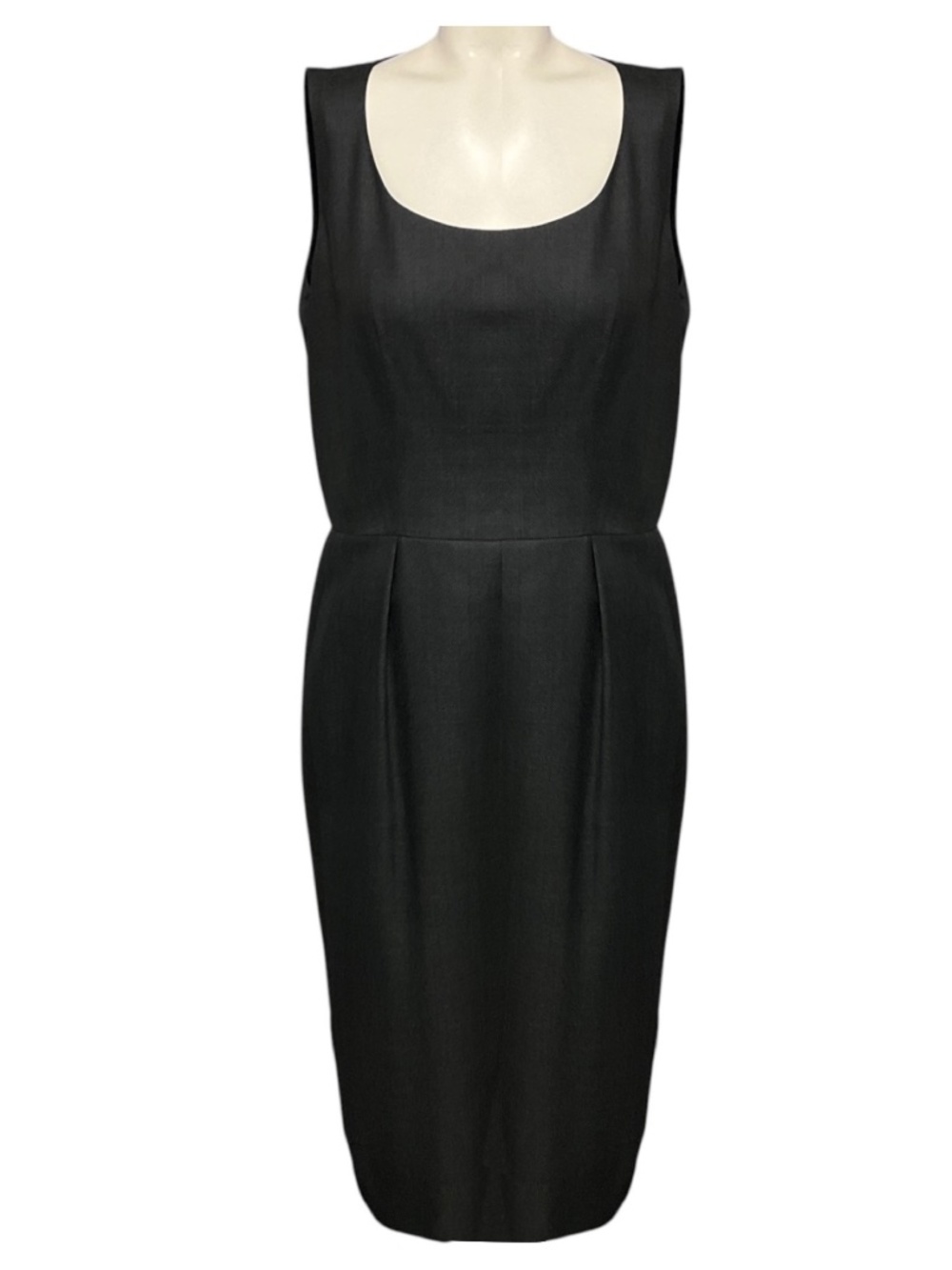 YVES SAINT LAURENT CHARCOAL GREY SLEEVELESS WOOL AND SILK MIDI DRESS